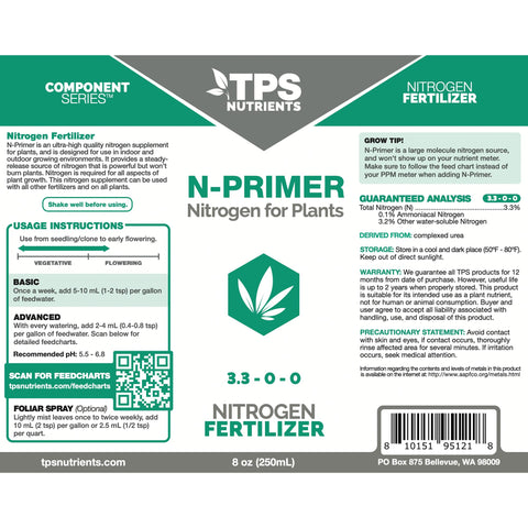 TPS N-Primer on outdoor lawn and container plants for stronger foliage.