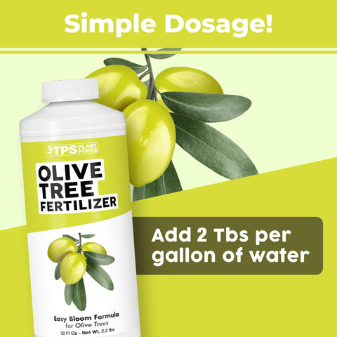 TPS NUTRIENTS Olive Tree Fertilizer dispensing pour demonstrates easy watering-based feeding.