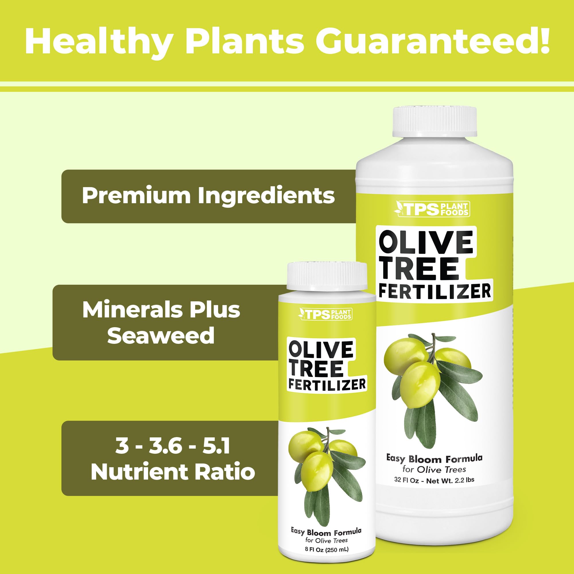 TPS NUTRIENTS Olive Tree Fertilizer label closeup highlights nutrients for healthy foliage.