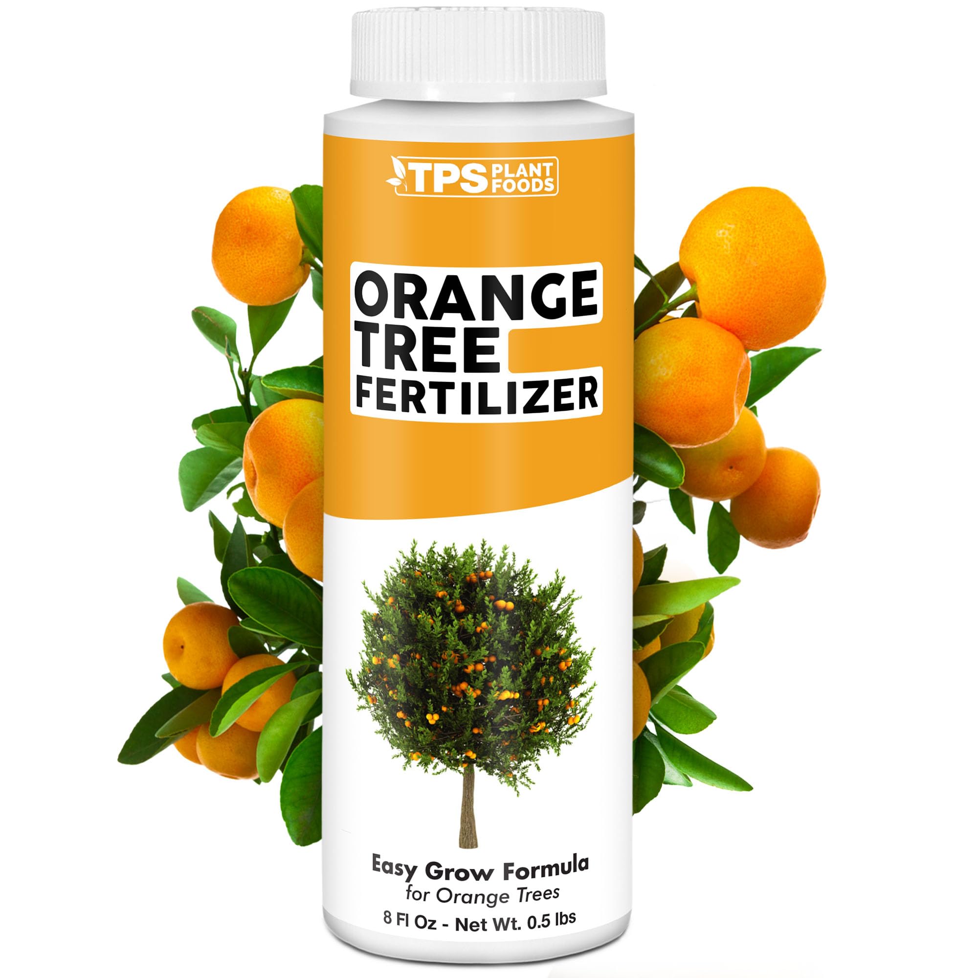 TPS NUTRIENTS Orange Tree Fertilizer bottle ready for application to trees for healthier growth