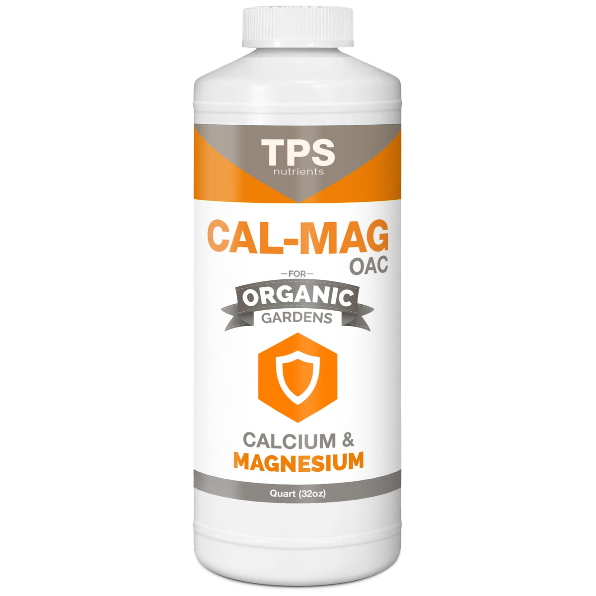 TPS NUTRIENTS Organic Cal-Mag OAC bottle being poured to support balanced plant nutrition.