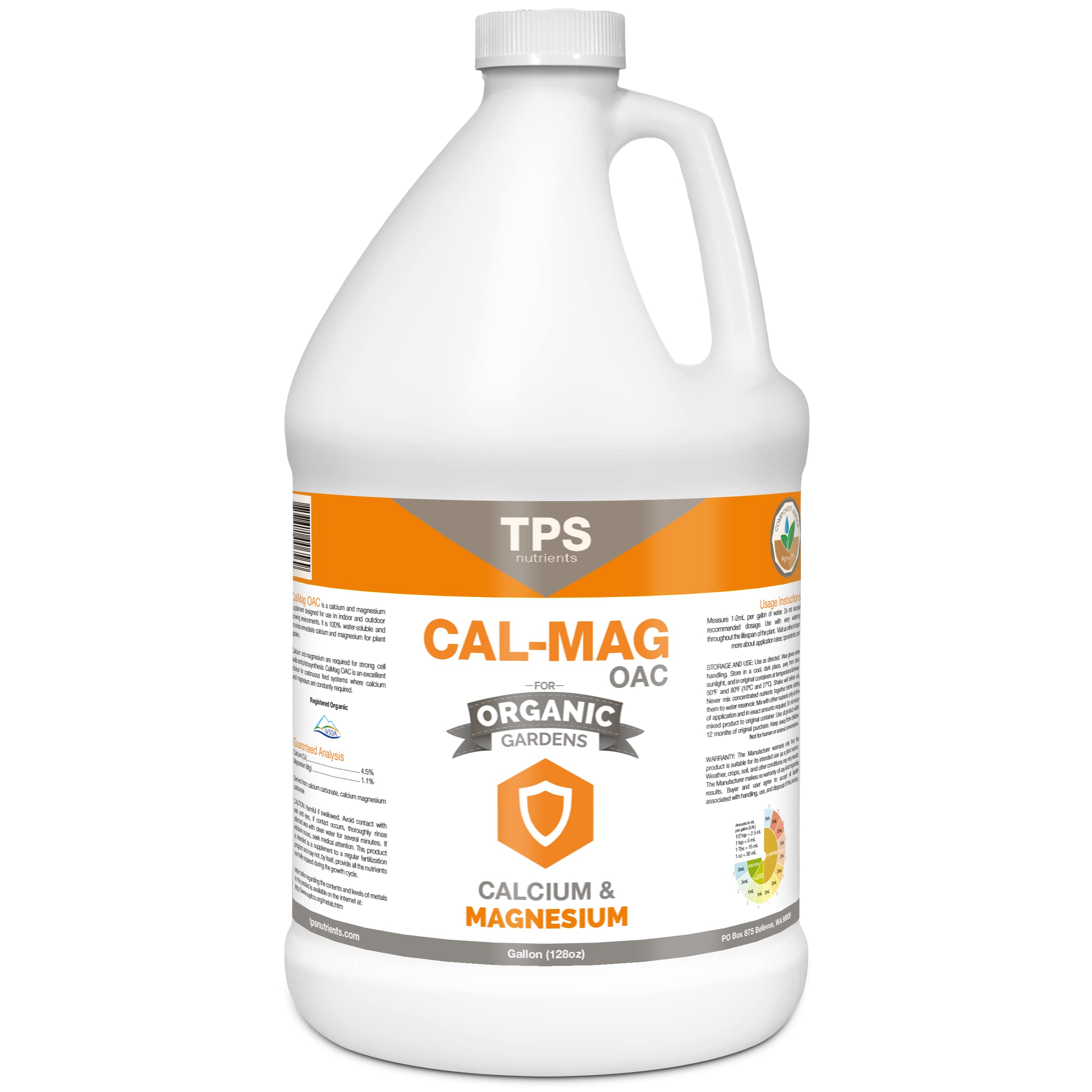 TPS NUTRIENTS Organic Cal-Mag OAC bottle closeup for balanced plant nutrition and steady growth