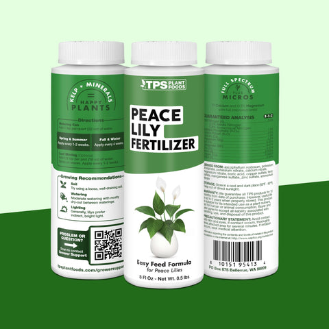 Boxed packaging of TPS Nutrients Peace Lily fertilizer emphasizes USA-made quality.