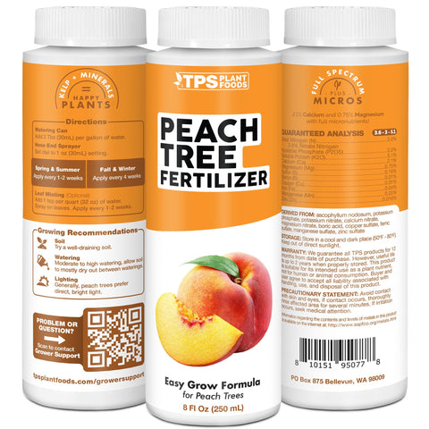 TPS NUTRIENTS Peach Tree Fertilizer boosts blooms and fruit set potential.