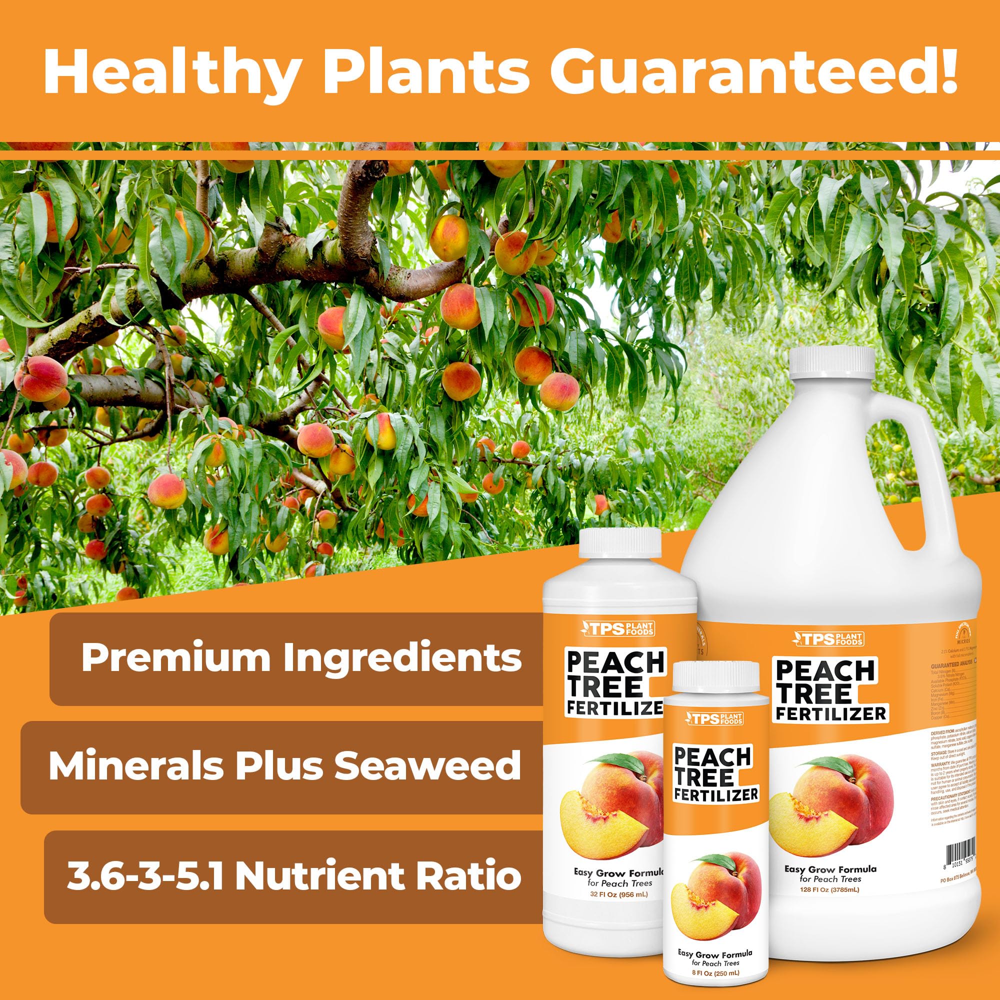 TPS NUTRIENTS Peach Tree Fertilizer label closeup showing trusted nutrition