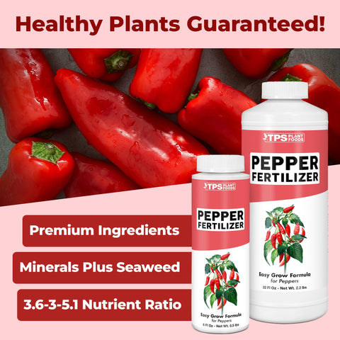 TPS NUTRIENTS Pepper Fertilizer bottle close-up shows label and dosing guidance