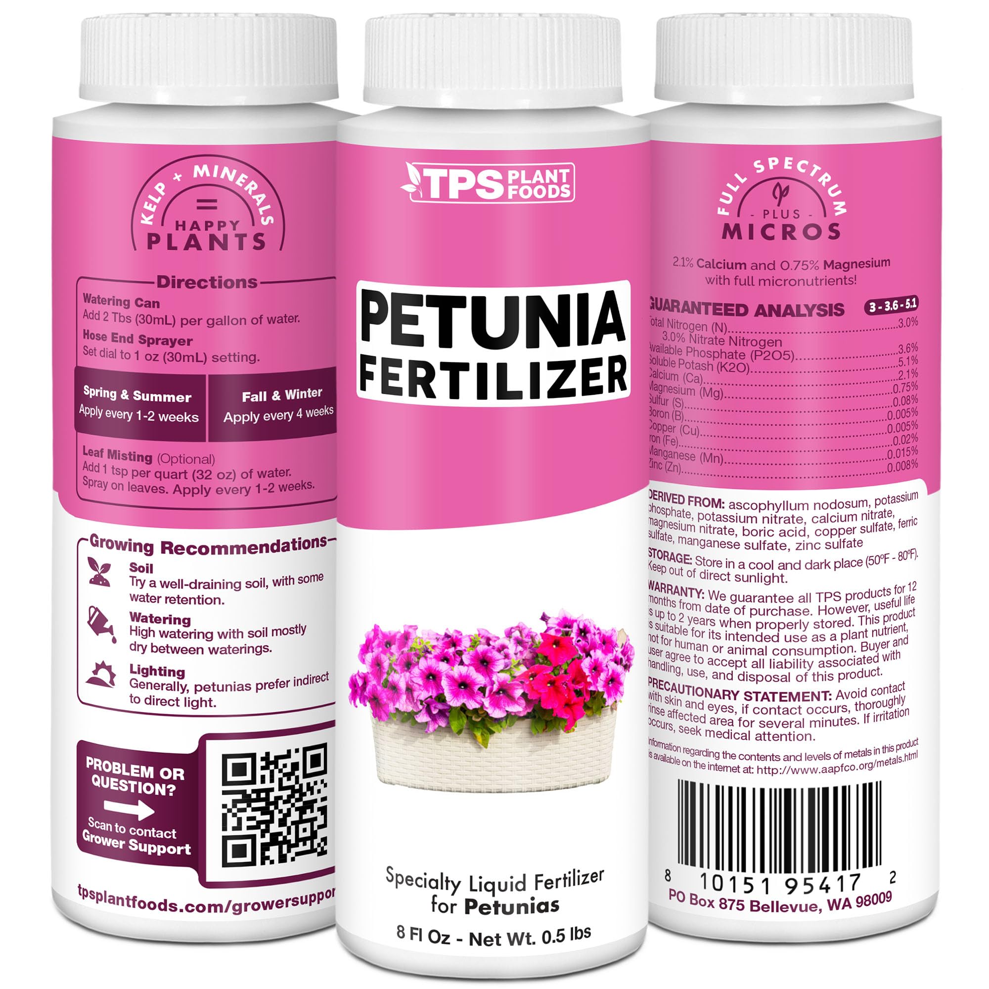 TPS NUTRIENTS Petunia Fertilizer bed usage supports continuous blooms in beds and containers.