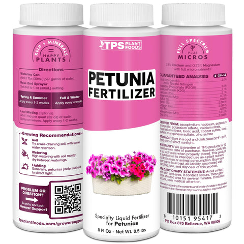 TPS NUTRIENTS Petunia Fertilizer bed usage supports continuous blooms in beds and containers.