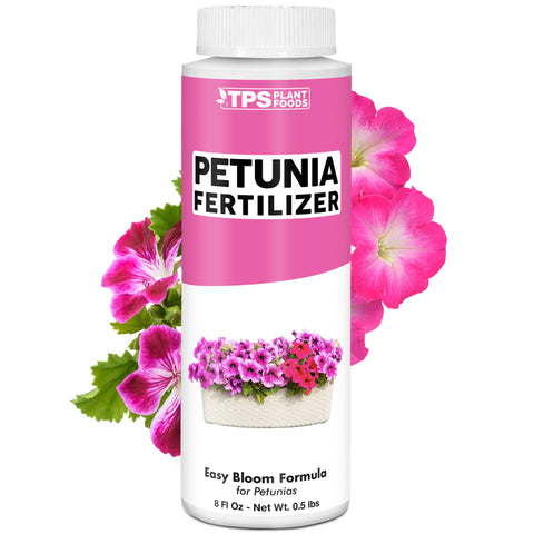 TPS NUTRIENTS Petunia Fertilizer bottle pour boosts blooming with quick-acting nourishment.