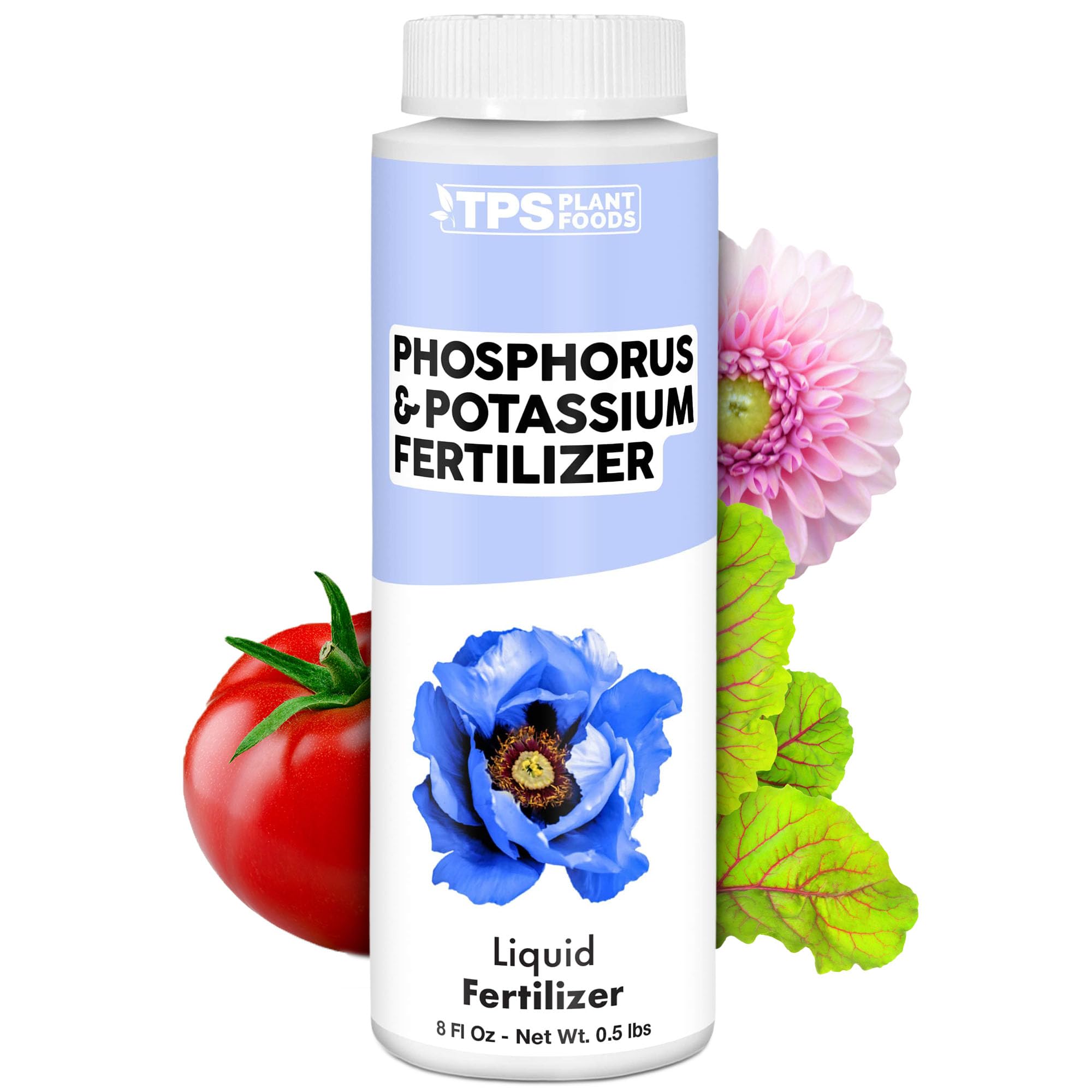 TPS NUTRIENTS phosphorus-potassium fertilizer bottle pour supports steady PK nutrition for healthy plants.