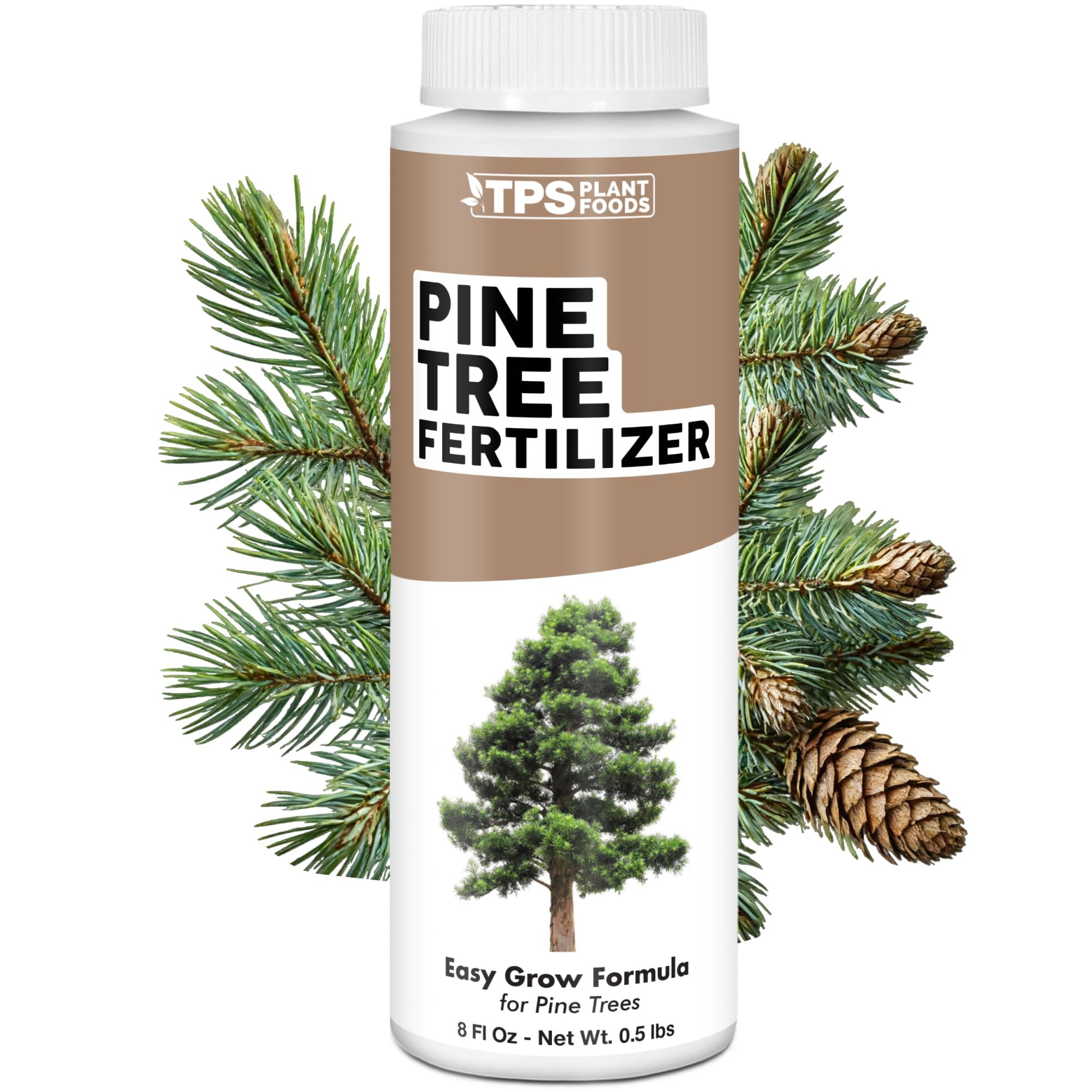 TPS NUTRIENTS Pine Tree Fertilizer bottle pour for easy application and root support.