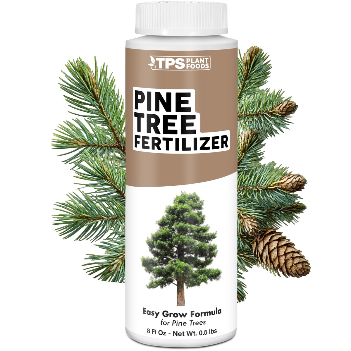 TPS NUTRIENTS Pine Tree Fertilizer bottle pour for easy application and root support.