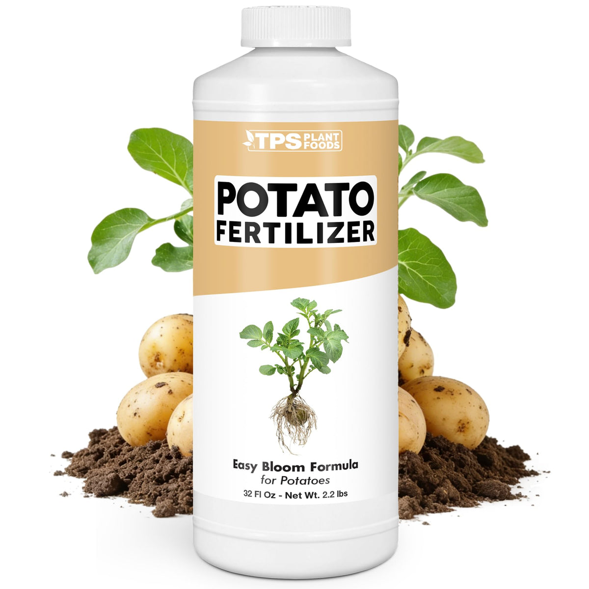 TPS NUTRIENTS Potato Fertilizer bottle promotes balanced nutrition for potato plants.
