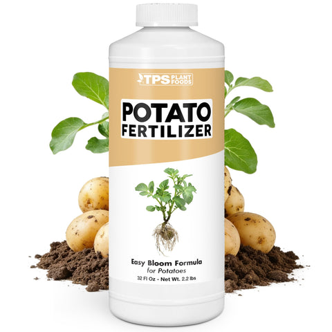 TPS NUTRIENTS Potato Fertilizer bottle promotes balanced nutrition for potato plants.
