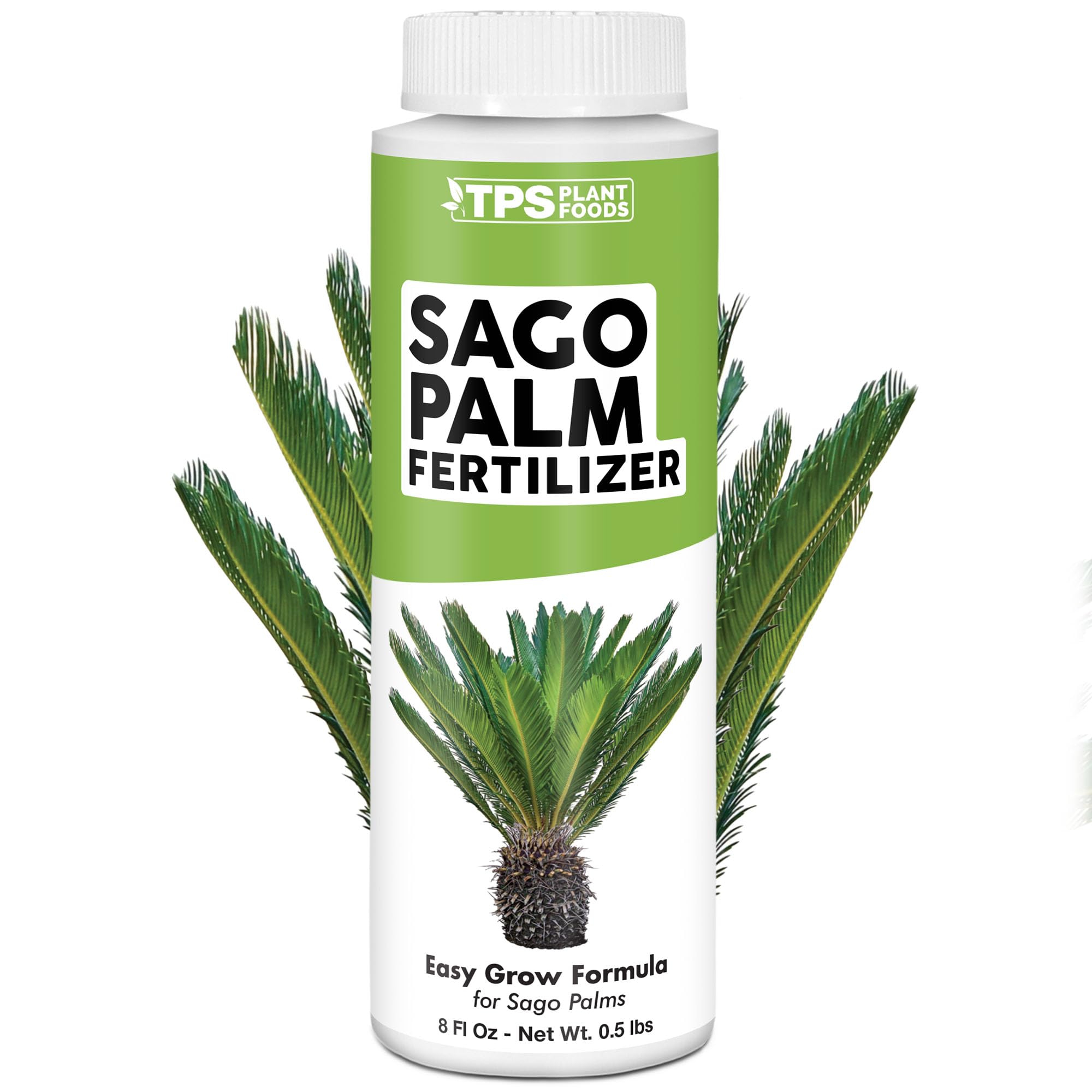TPS NUTRIENTS Sago Palm Fertilizer bottle pour promotes even feeding and healthy fronds.