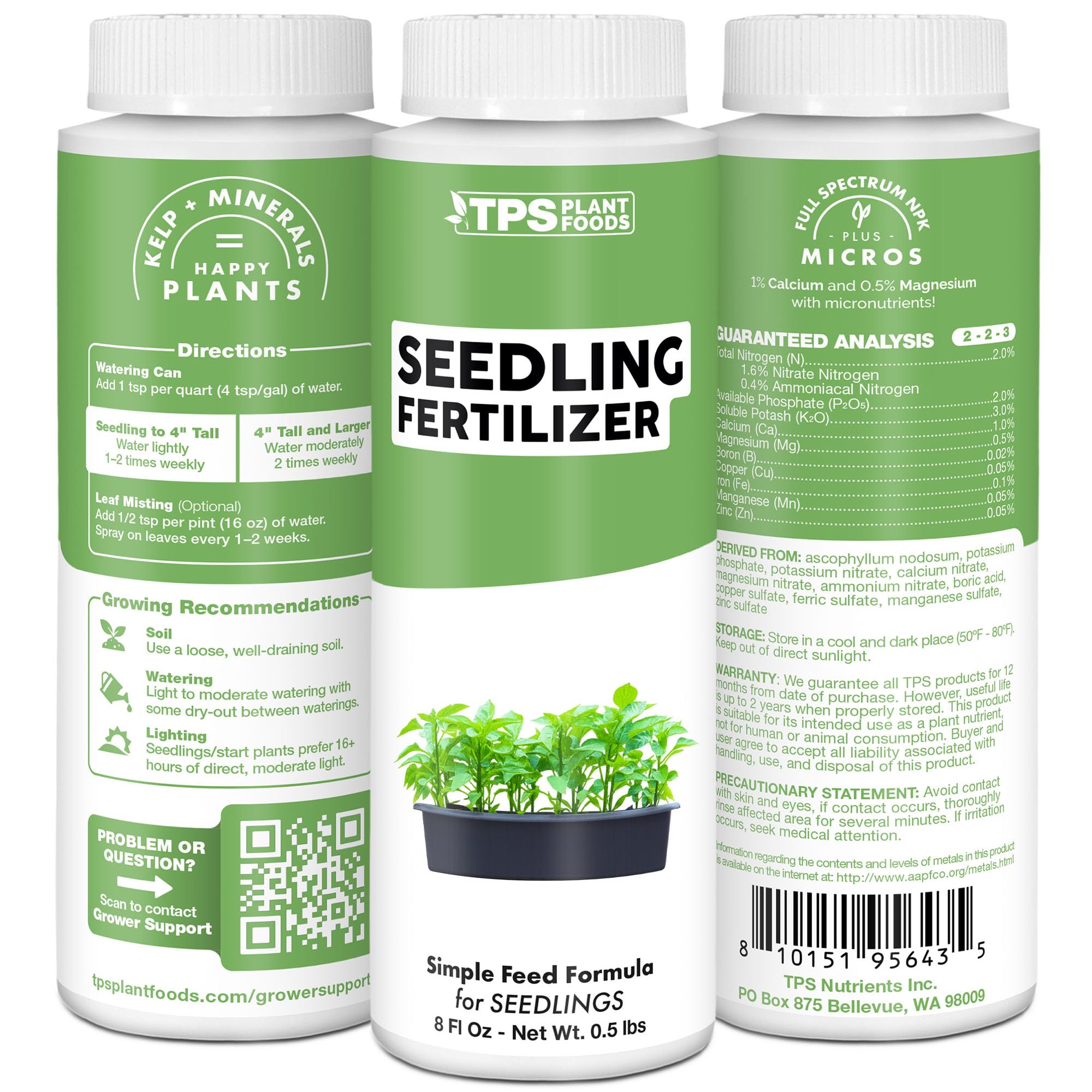 TPS NUTRIENTS Seedling Fertilizer packaging highlights USA-made quality.