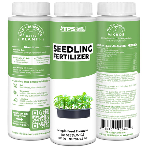 TPS NUTRIENTS Seedling Fertilizer packaging highlights USA-made quality.