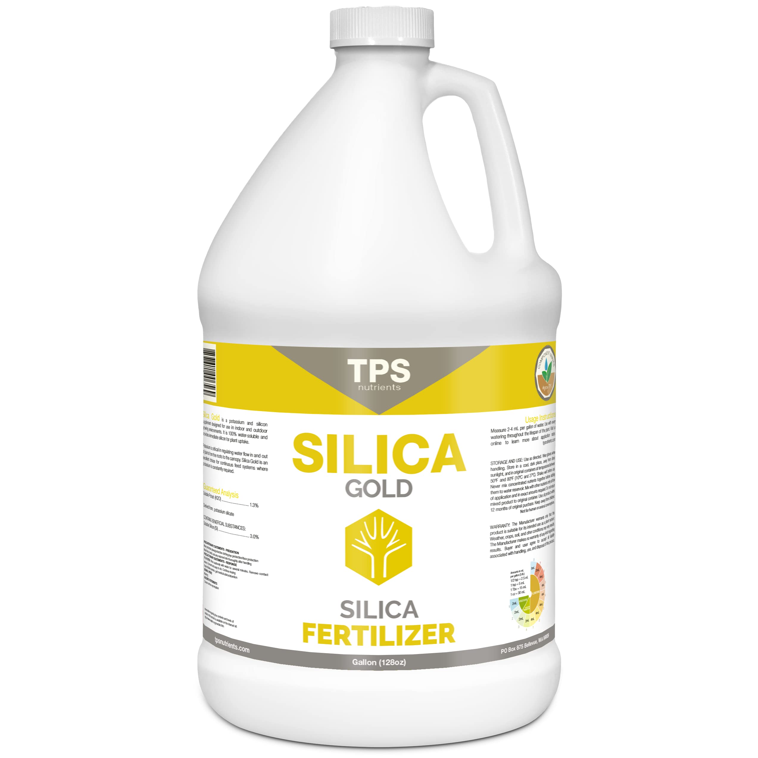 TPS NUTRIENTS Silica Gold bottle pour supports sturdy stems for indoor plants.