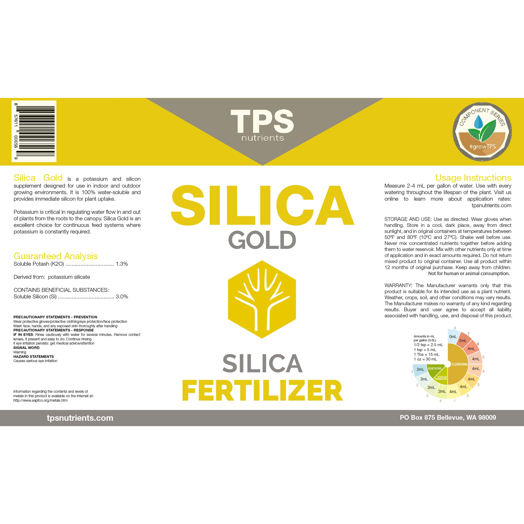 TPS NUTRIENTS Silica Gold label closeup highlights bioavailable silicon for resilience.