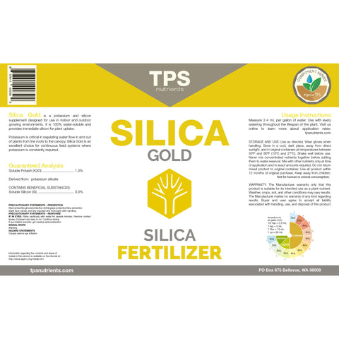 TPS NUTRIENTS Silica Gold label closeup highlights bioavailable silicon for resilience.