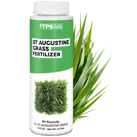 TPS NUTRIENTS St Augustine fertilizer bottle pour showing controlled application for even growth.