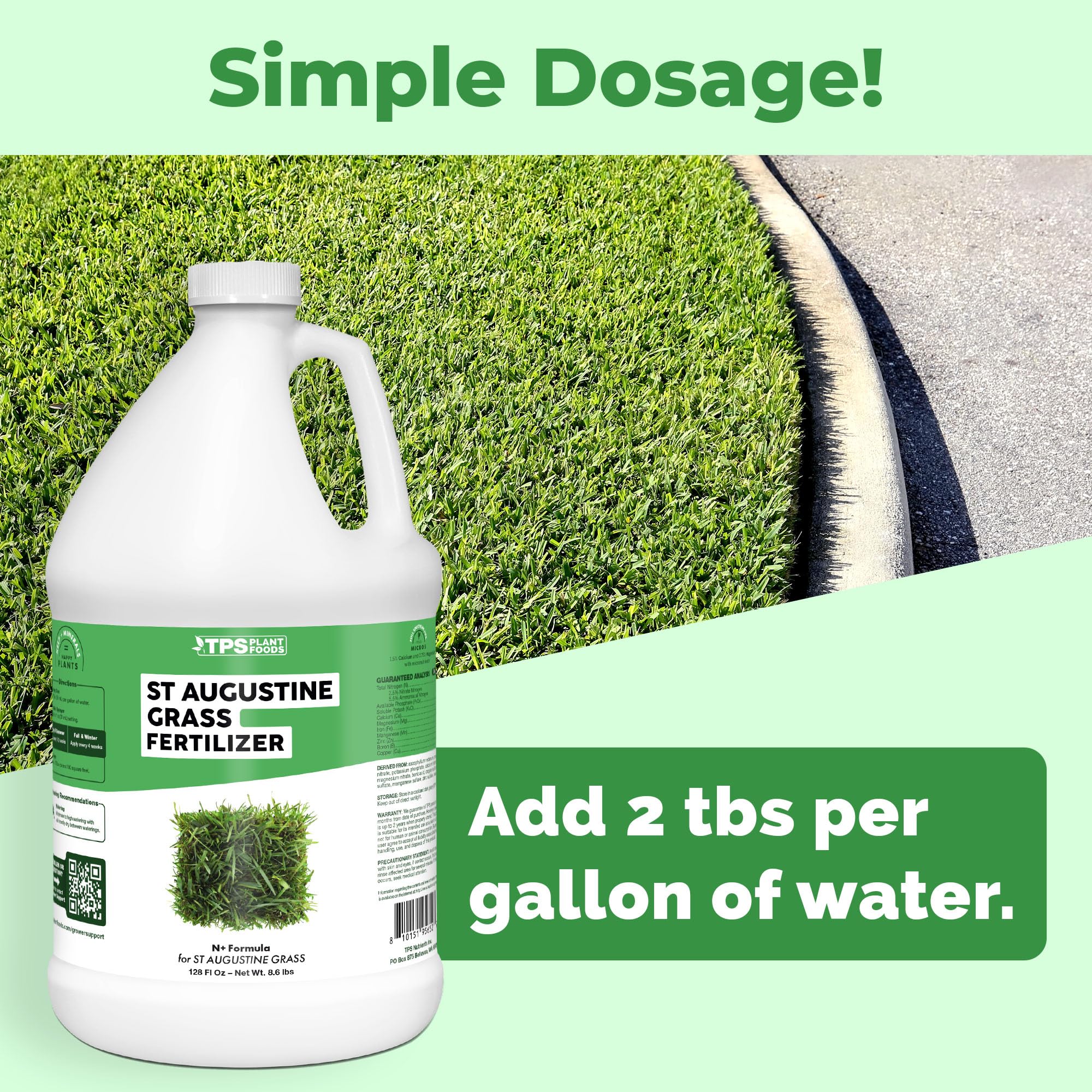 TPS NUTRIENTS St Augustine dense turf ready lawn image highlights lush color.