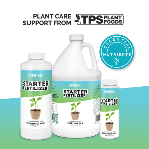 TPS NUTRIENTS Starter Plant Fertilizer 8oz packaging is convenient for home gardens.