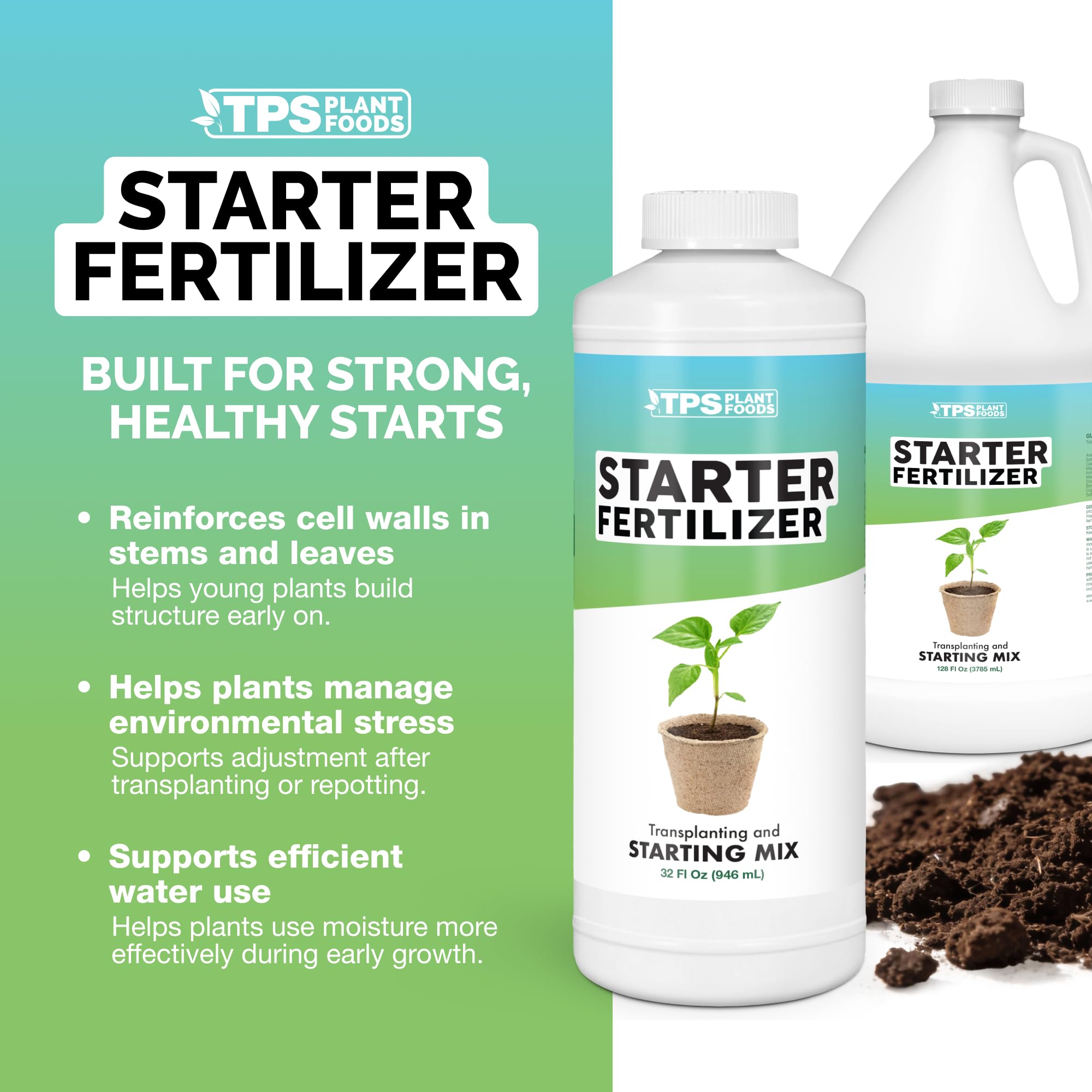 TPS NUTRIENTS Starter Plant Fertilizer seedling-setup promotes healthy early growth.