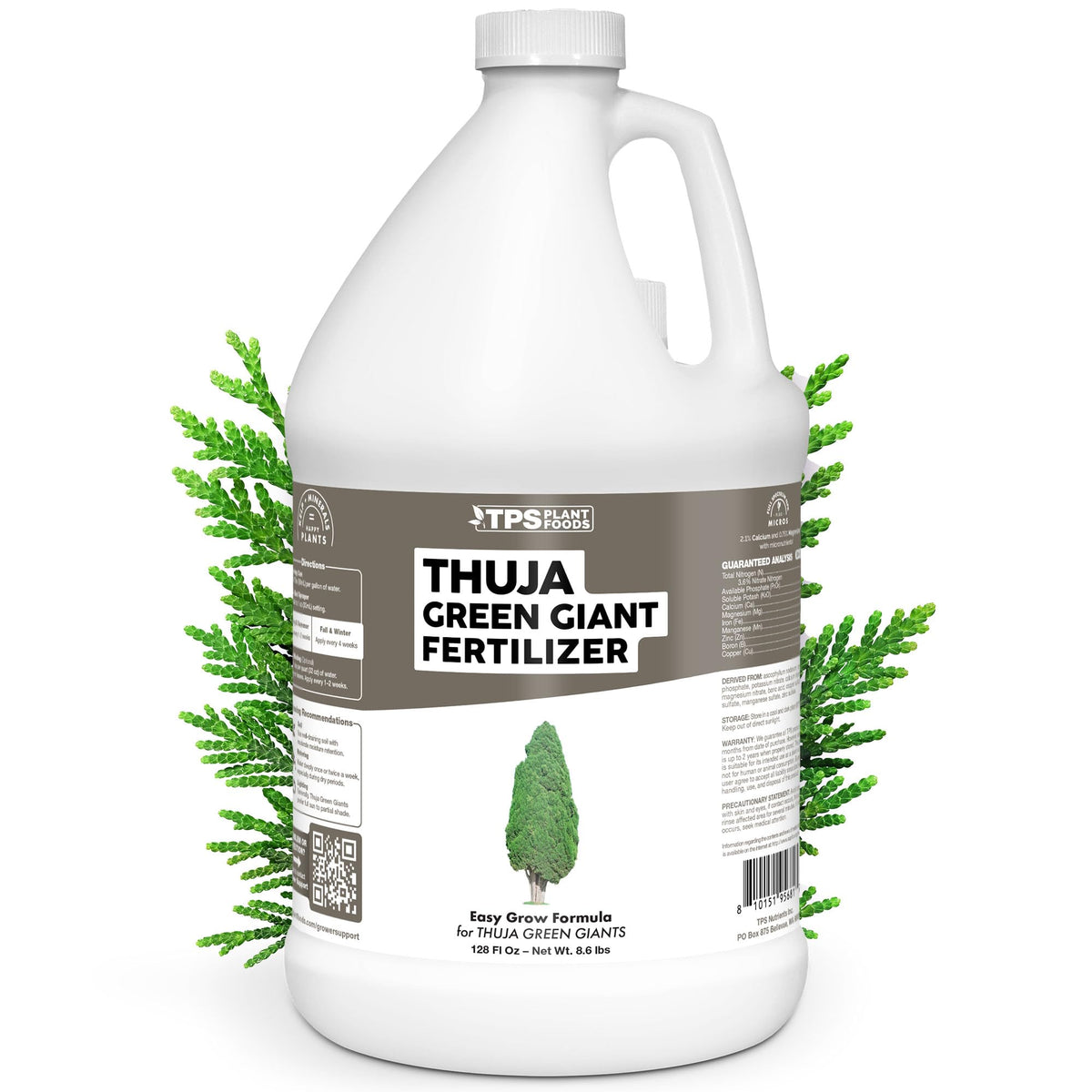 TPS NUTRIENTS Thuja Green Giant Fertilizer bottle label for robust evergreen growth