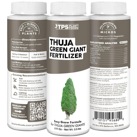 TPS Nutrients Thuja Green Giant Fertilizer foliage appears denser and deeper green