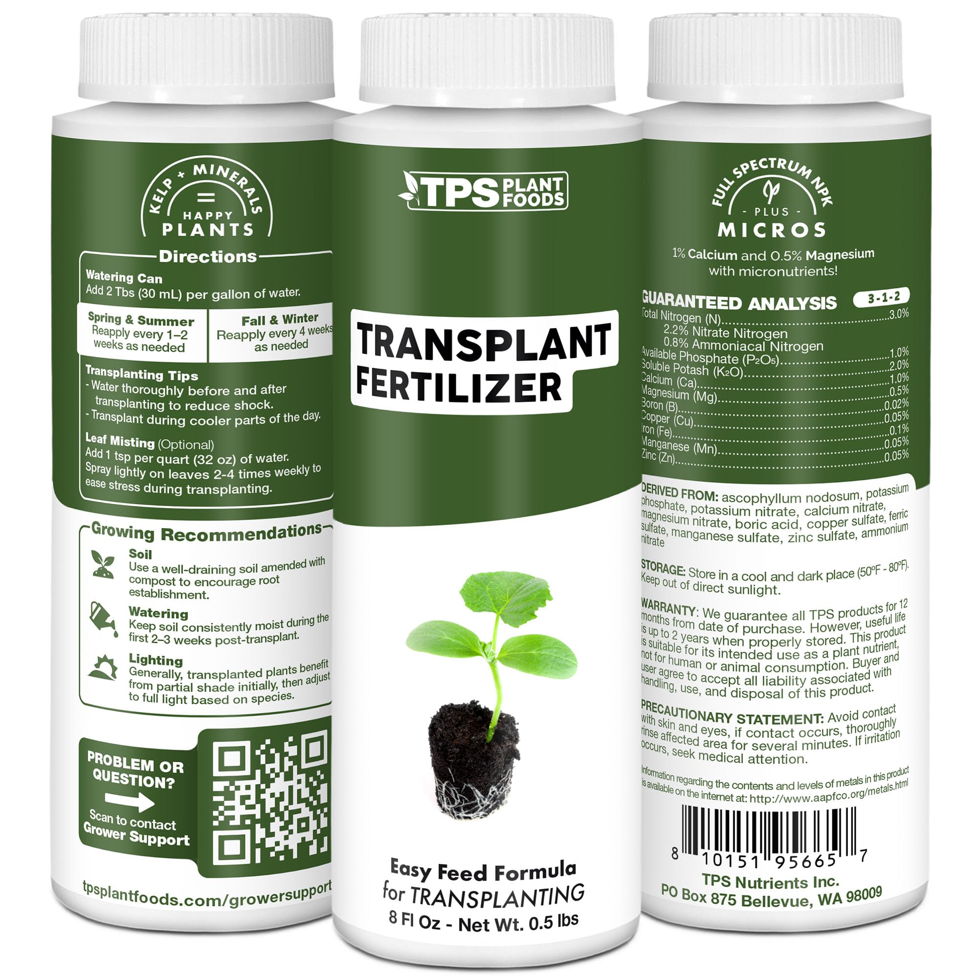 TPS NUTRIENTS Transplant Fertilizer aids healthy new growth after transplant