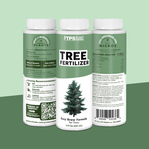 TPS NUTRIENTS Tree Fertilizer dosing cup and bottle demonstrates simple feeding.