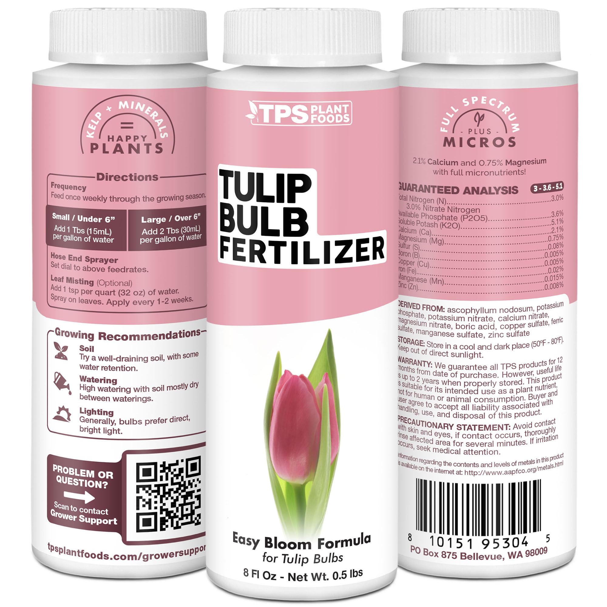 TPS NUTRIENTS Tulip Bulb Fertilizer made in USA label signifies quality