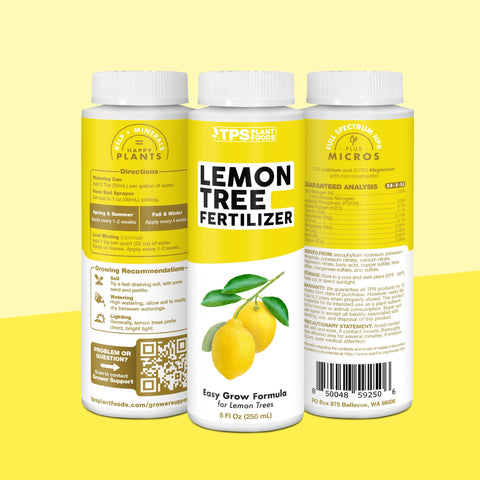 TPS NUTRIENTS Lemon tree fertilizer bottle supports steady growth in outdoor citrus.