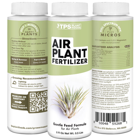 TPS NUTRIENTS bottle shows USA-made quality for air plants.