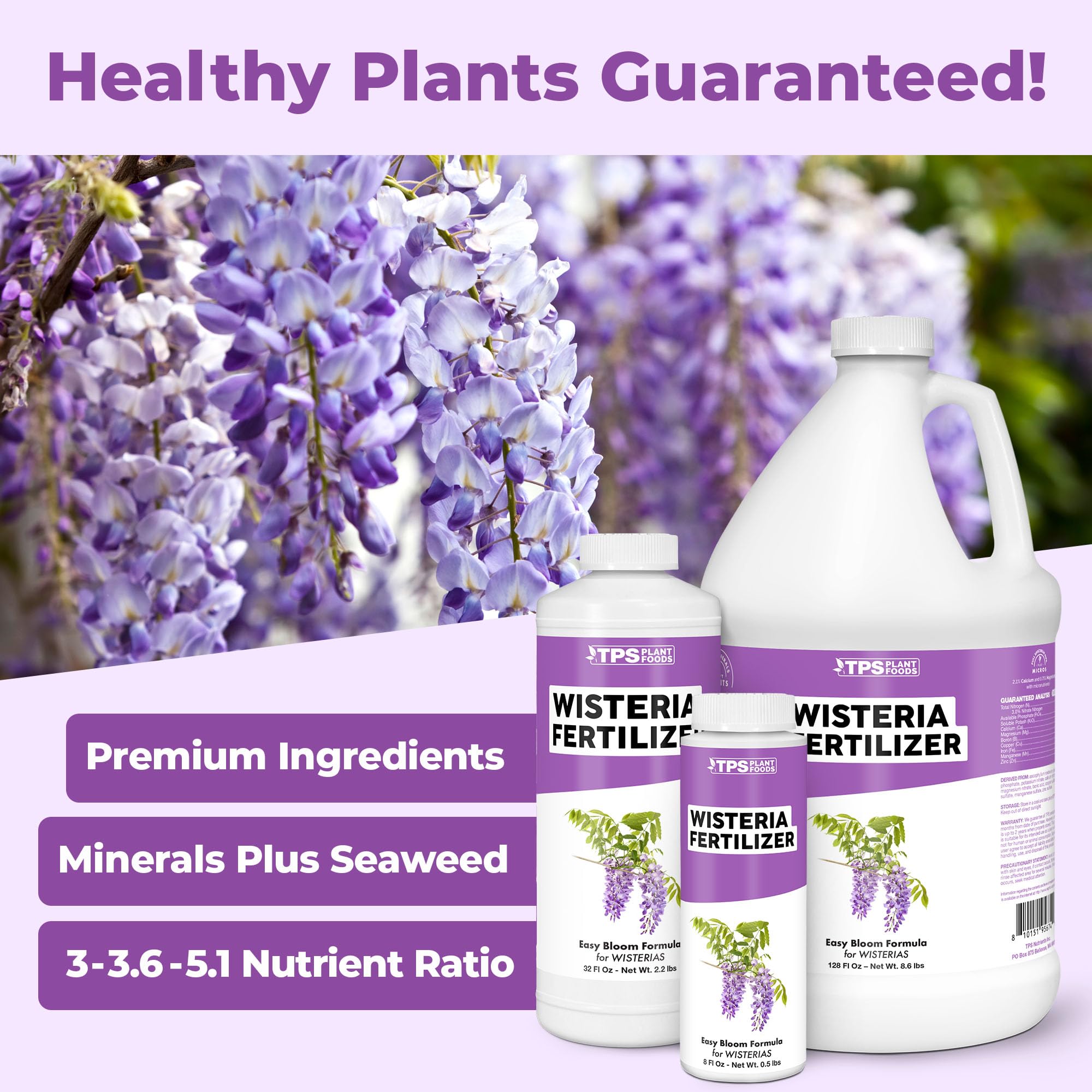 TPS NUTRIENTS Wisteria Fertilizer nourishing thriving wisteria vines and blooms.