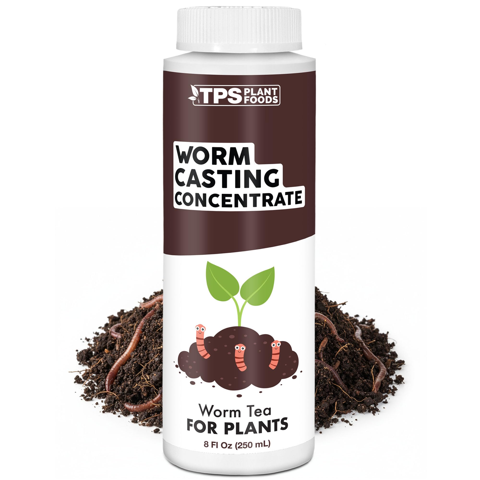 TPS NUTRIENTS Worm Casting Tea Concentrate bottle boosts nutrient-rich soil for stronger plants