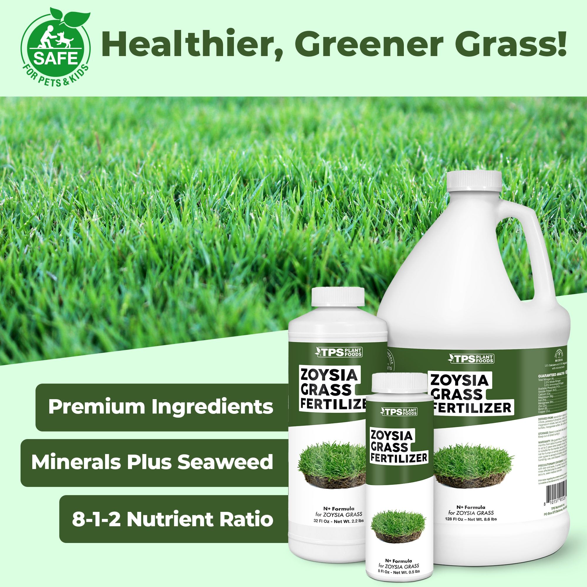 TPS NUTRIENTS Zoysia fertilizer liquid lawn food ready for spreading across the lawn.