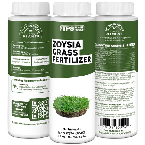 TPS NUTRIENTS Zoysia fertilizer bottle highlights Made in USA quality.