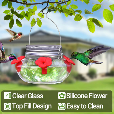 TPZAERK feeder with four silicone flowers attracting hummingbirds and protecting beaks