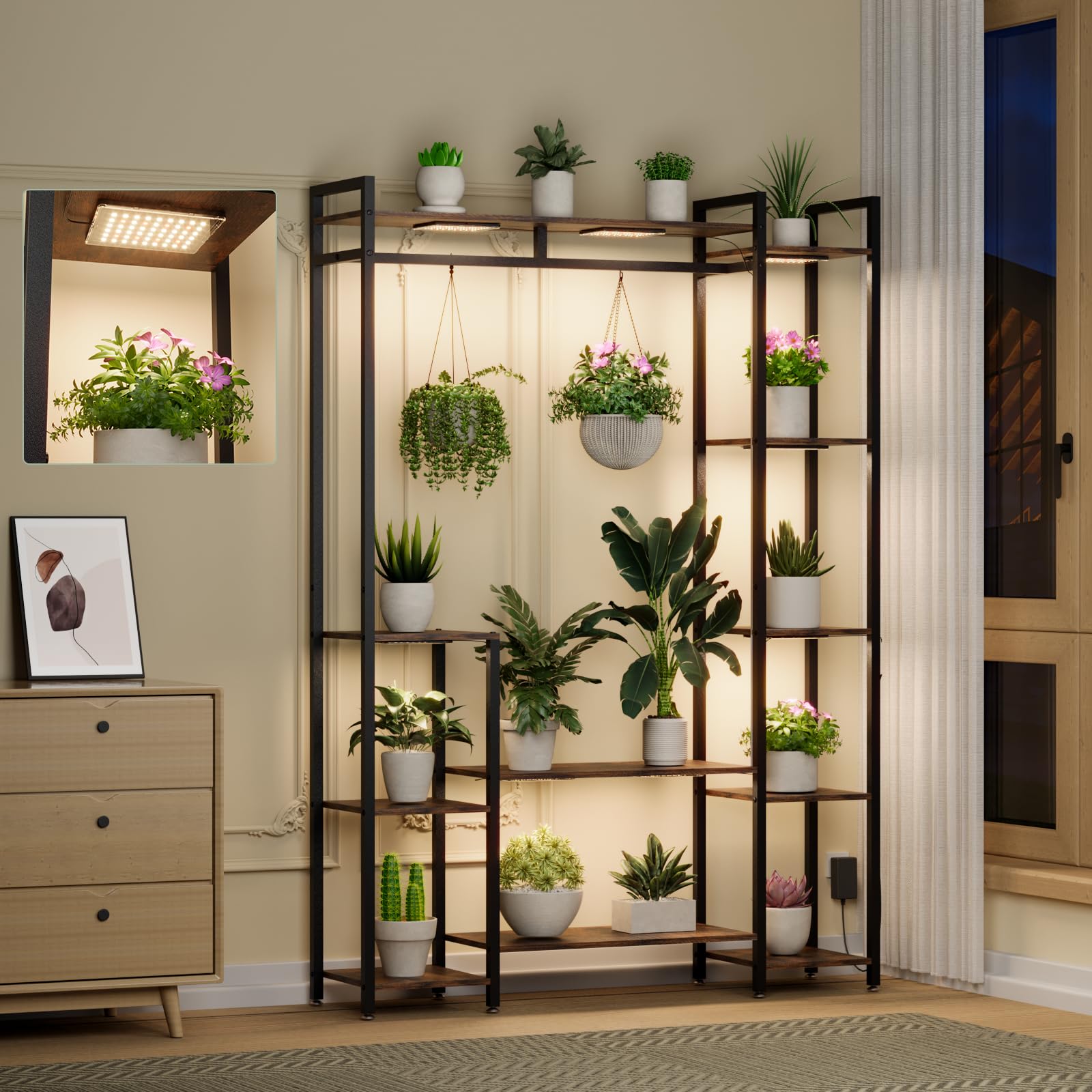 TQFLXUJO 11-tier plant stand with grow lights for a dense indoor display.