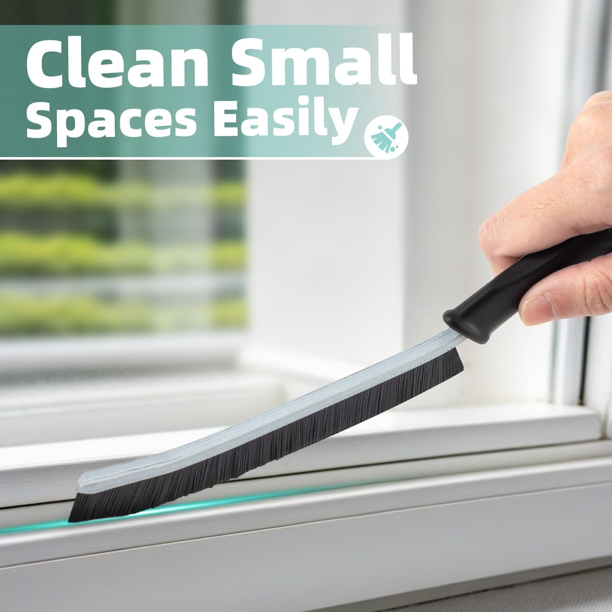 TQRR grout brush with hard bristles cleans behind faucets and tile edges.