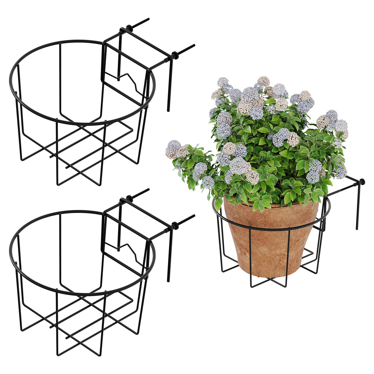 TQVAI 10-inch railing planter shows adjustable hanger for diverse railings, enabling flexible decor