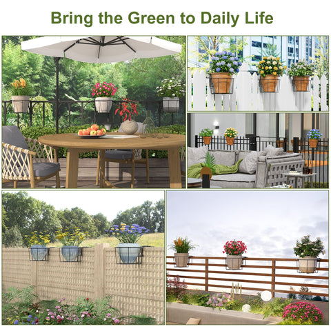 TQVAI black-finish railing planter blending with outdoor spaces