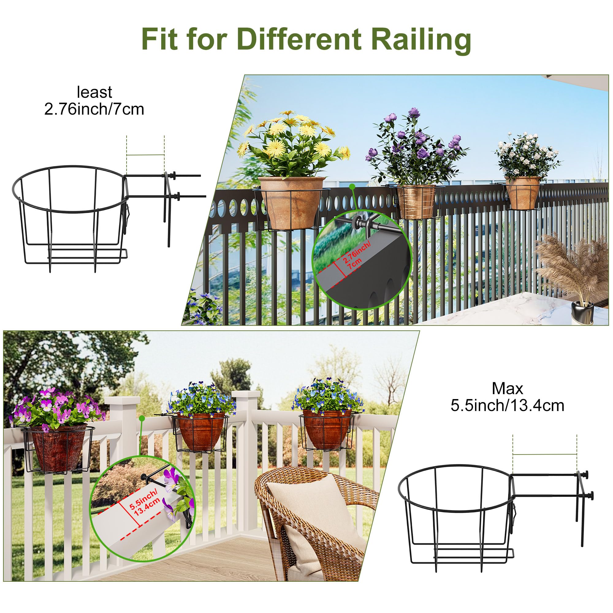 TQVAI hanging planter on a porch railing with blooming flowers for visual appeal
