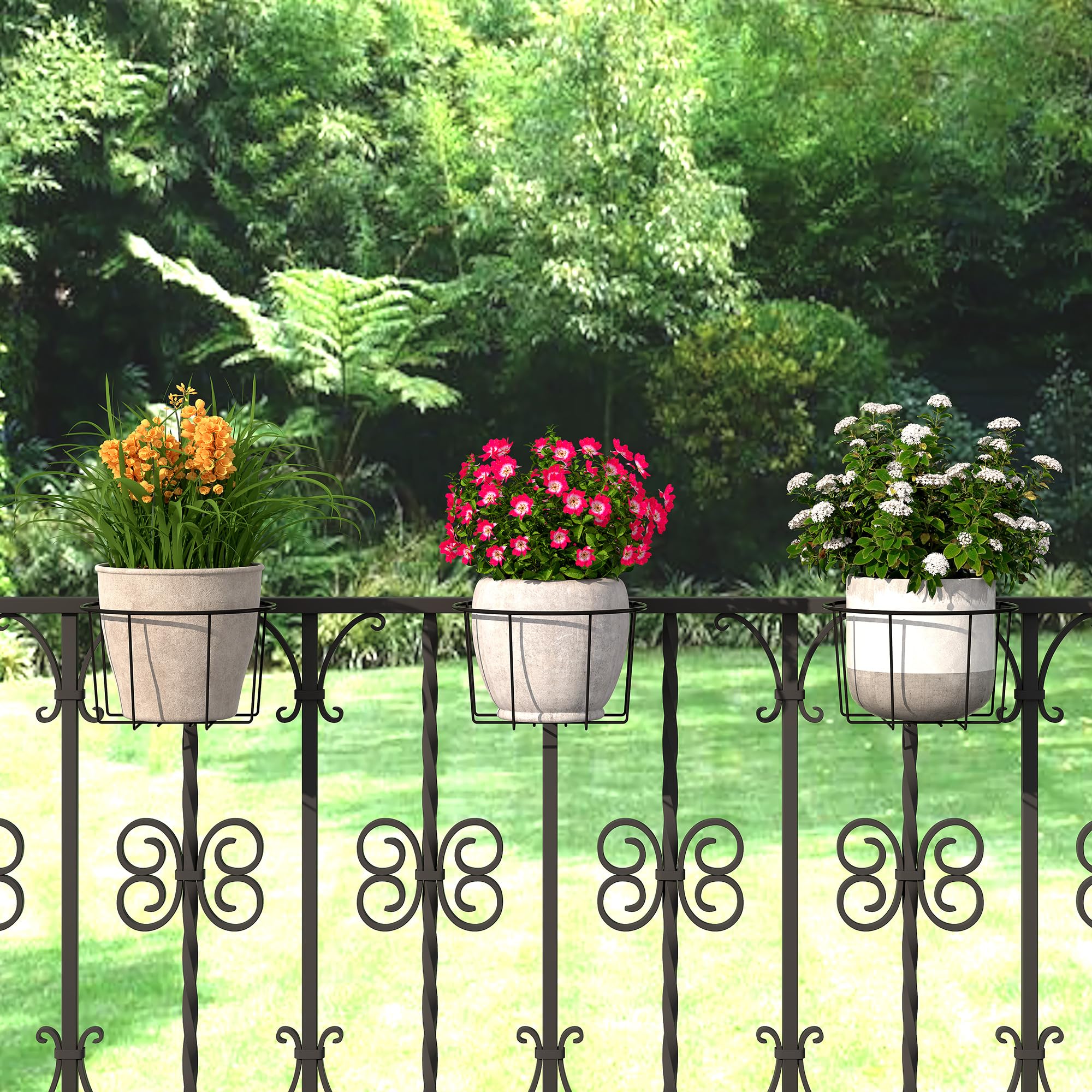 Close-up of the TQVAI railing planter hook with rotation nut for quick sizing