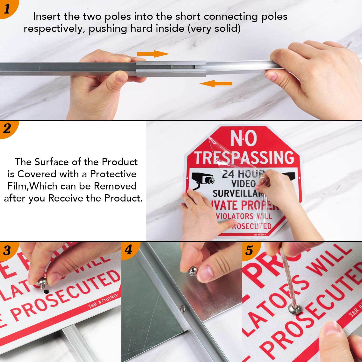T&R heavy aluminum sign with rust-free 040 construction resists outdoor corrosion.