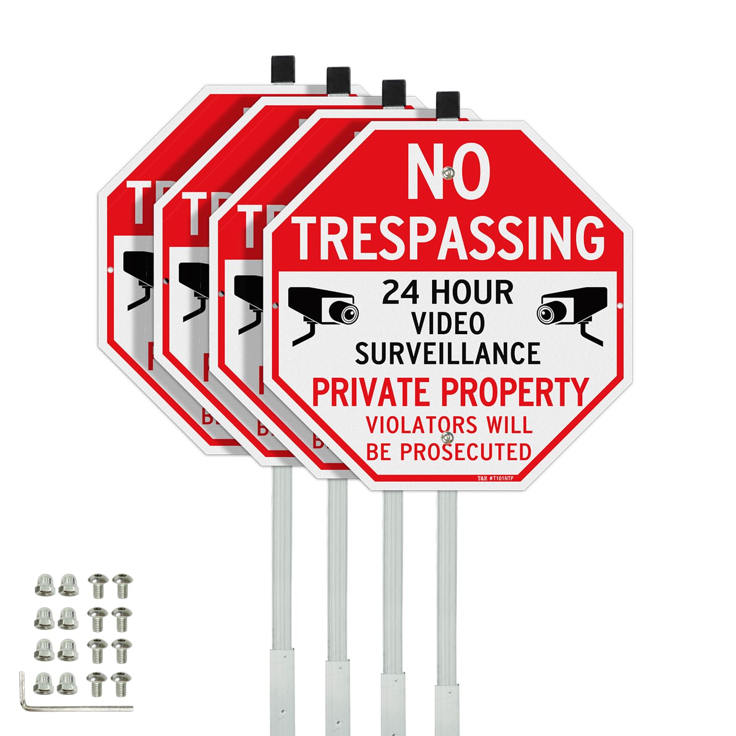 T&R no trespassing sign 12x12 with aluminum construction deters entry outdoors.