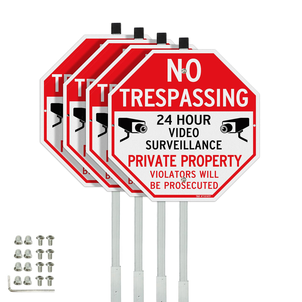T&R no trespassing sign 12x12 with aluminum construction deters entry outdoors.
