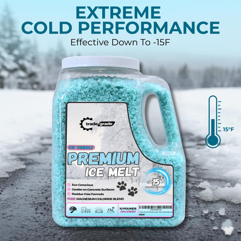 Trade Grade low-residue formula helps protect concrete and landscaping from salt damage.